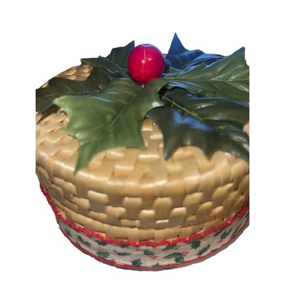 Wicker Mistletoe Coaster Set w/ Wicker Storage Basket Hand CraftedRound Natural - Picture 5 of 5